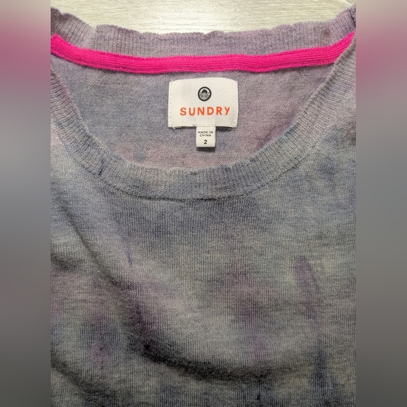 Sundry Blue Purple Tie-Dye Merino Wool Cashmere Long Sleeve Crewneck Sweater - Picture 6 of 8